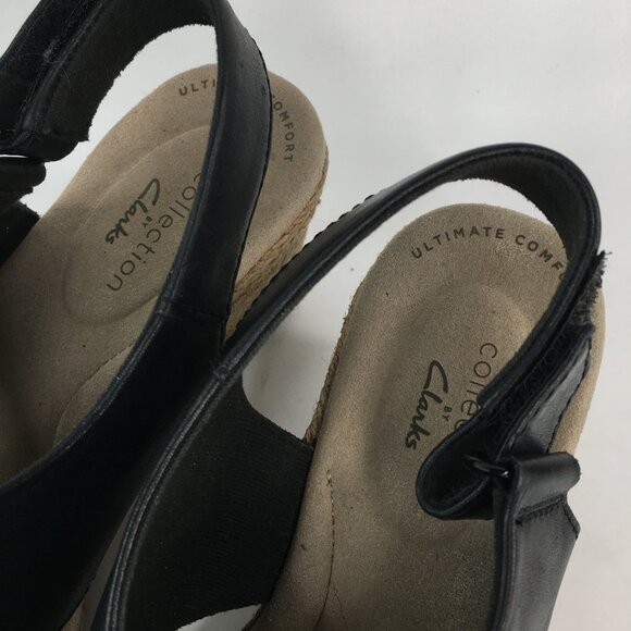 Clarks Collection Espadrilles Wedge Black Sandals Size 6.5M - Picture 6 of 8